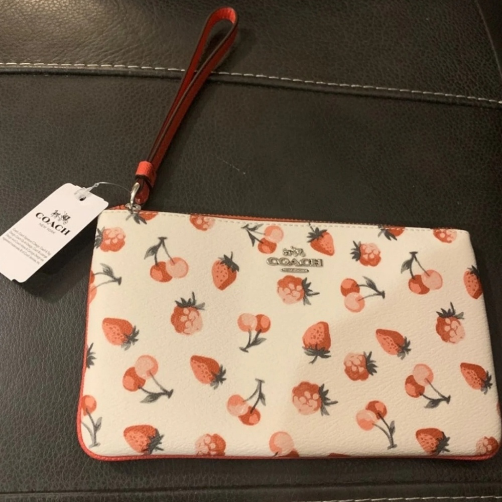 Coach LARGE Corner Zip Wristlet in Fruit Print